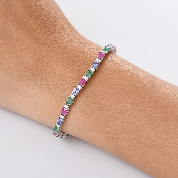 Shop Lc D'Joy Multi Gemstone 7.35 Ctw Floral Vine Bracelet In Rhodium Over Sterling Silver (6.50 In)