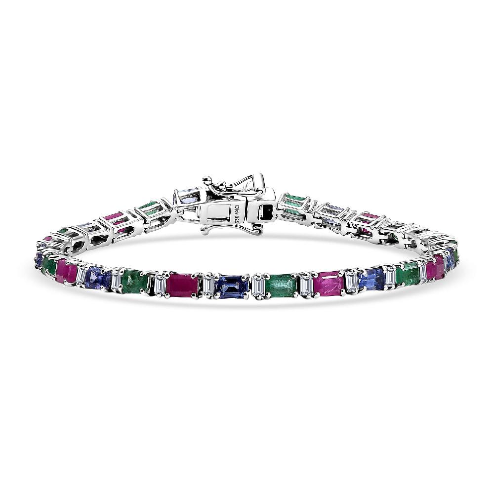 shop lc D'Joy Multi Gemstone 7.35 ctw Floral Vine Bracelet in Rhodium Over Sterling Silver (6.50 In)