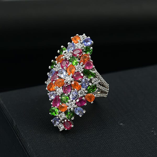 Shop Lc D'Joy Multi Gemstone 7.65 Ctw Blooming Garden Ring In Platinum Over Sterling Silver