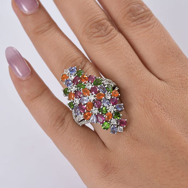 Shop Lc D'Joy Multi Gemstone 7.65 Ctw Blooming Garden Ring In Platinum Over Sterling Silver