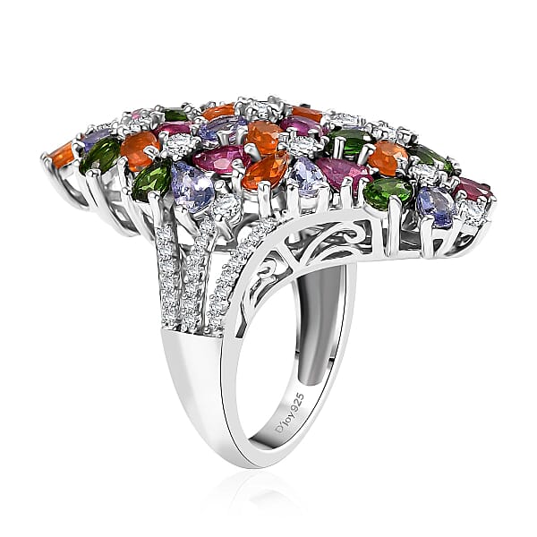 Shop Lc D'Joy Multi Gemstone 7.65 Ctw Blooming Garden Ring In Platinum Over Sterling Silver
