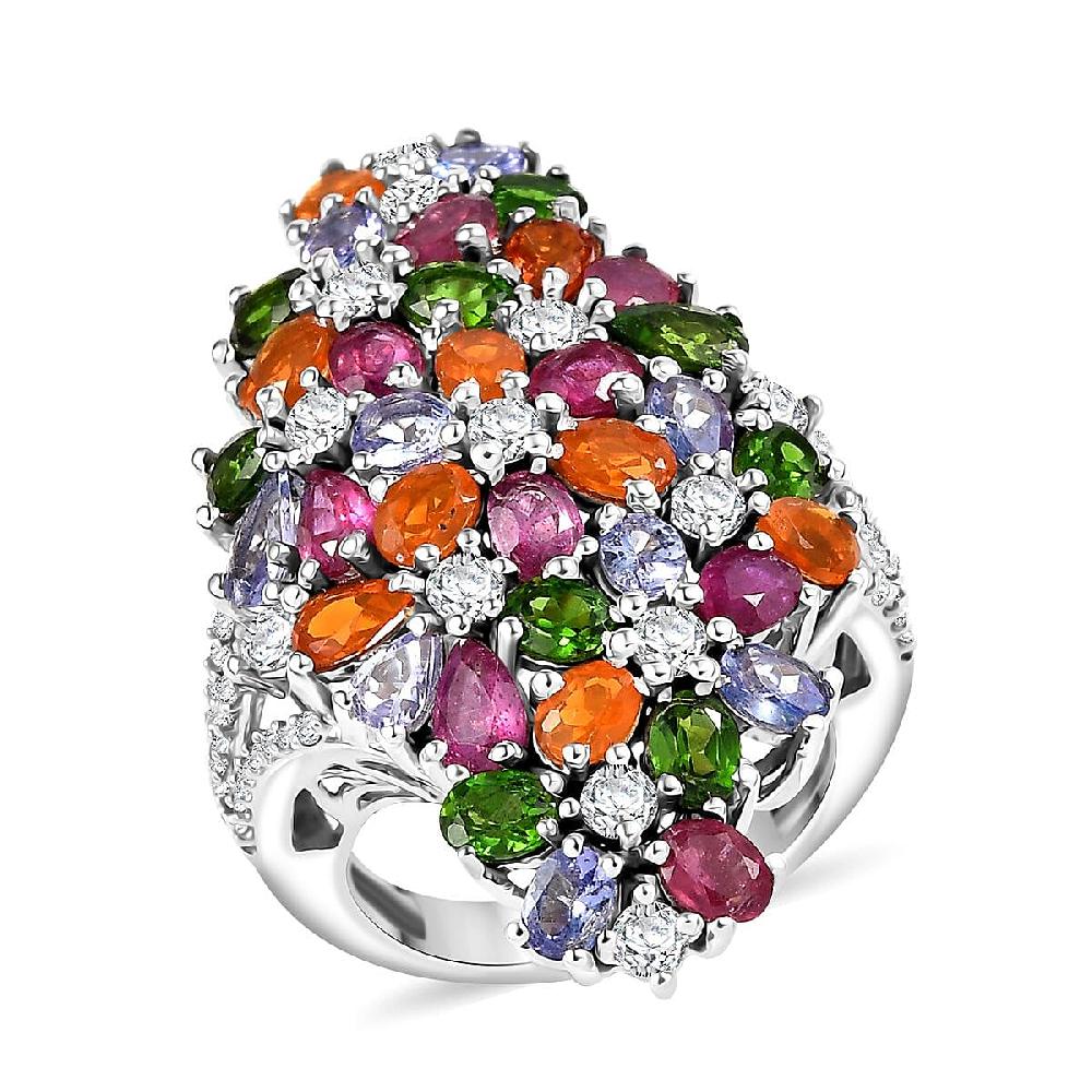 shop lc D'Joy Multi Gemstone 7.65 ctw Blooming Garden Ring in Platinum Over Sterling Silver