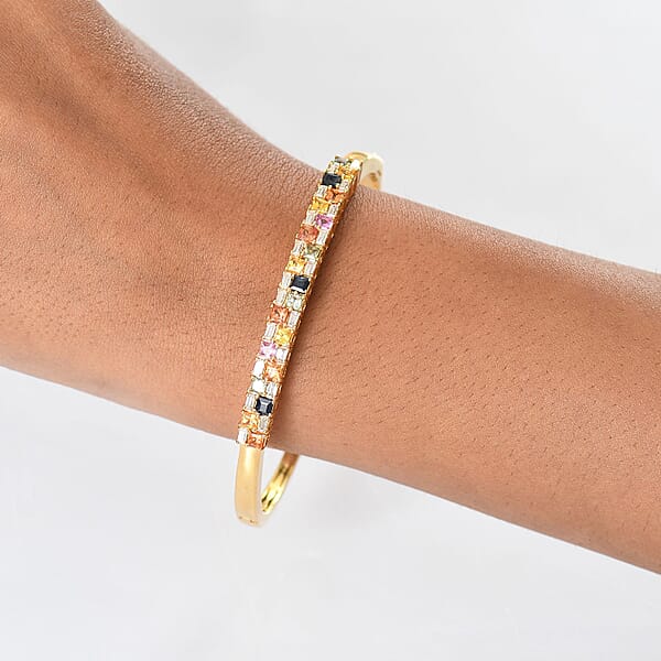 Shop Lc D'Joy Multi Sapphire And Moissanite 4.50 Ctw Color Crest Bangle Bracelet In 18K Vermeil YG Over Sterling Silver (7.25 In)