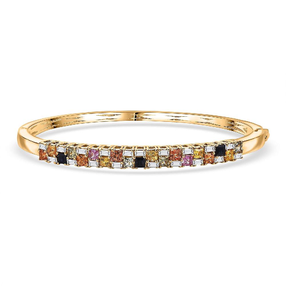 shop lc D'Joy Multi Sapphire and Moissanite 4.50 ctw Color Crest Bangle Bracelet in 18K Vermeil YG Over Sterling Silver (7.25 In)