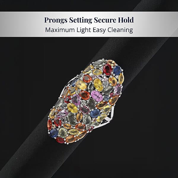 Shop Lc D'Joy Multi Sapphire And Moissanite 9.60 Ctw Crown Of Colors Ring In Rhodium Over Sterling Silver