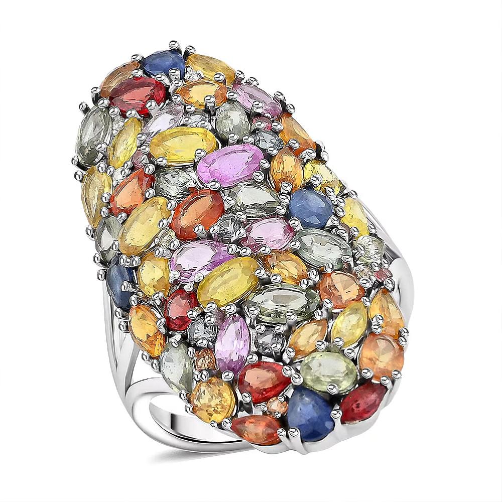 shop lc D'Joy Multi Sapphire and Moissanite 9.60 ctw Crown of Colors Ring in Rhodium Over Sterling Silver