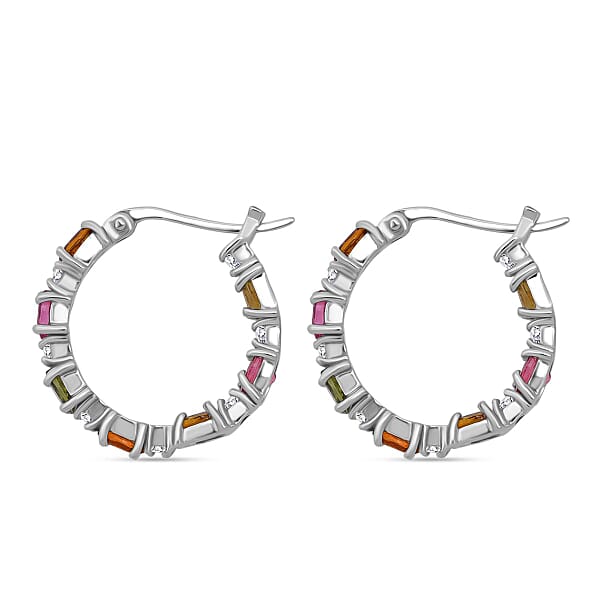 Shop Lc D'Joy Multi-Tourmaline And Moissanite 3.00 Ctw Hoop Earrings In Rhodium Over Sterling Silver