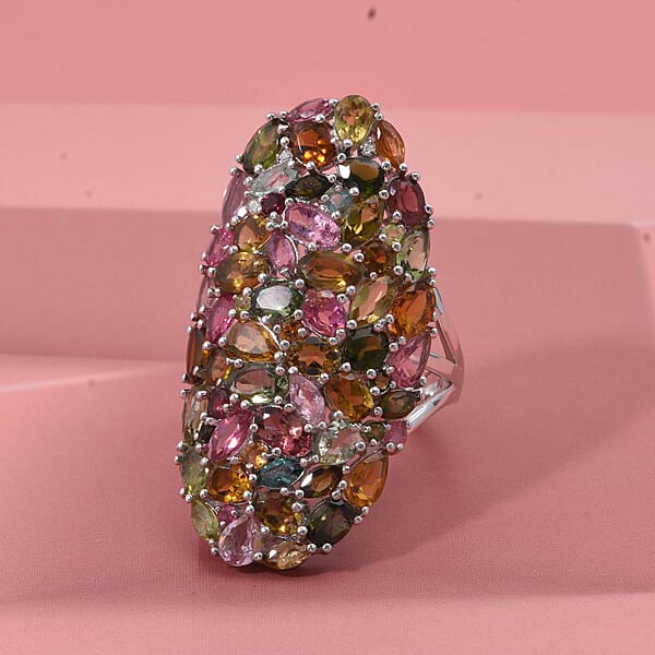 Shop Lc D'Joy Multi-Tourmaline And Moissanite 8.00 Ctw Crown Of Colors Ring In Rhodium Over Sterling Silver