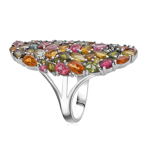 Shop Lc D'Joy Multi-Tourmaline And Moissanite 8.00 Ctw Crown Of Colors Ring In Rhodium Over Sterling Silver