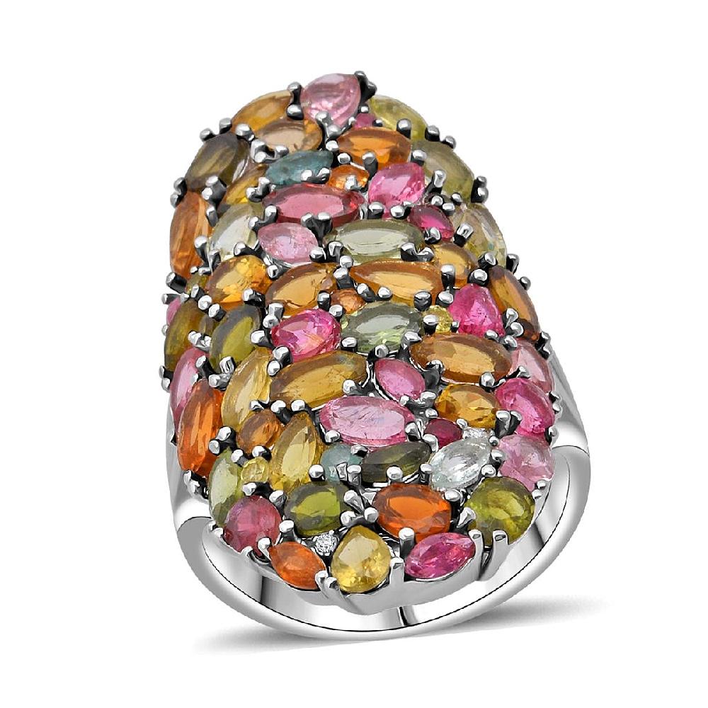 shop lc D'Joy Multi-Tourmaline and Moissanite 8.00 ctw Crown of Colors Ring in Rhodium Over Sterling Silver