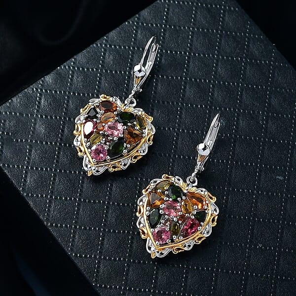 Shop Lc D'Joy Multi-Tourmaline Earrings In 18K Vermeil YG And Rhodium Over Sterling Silver 3.50 Ctw