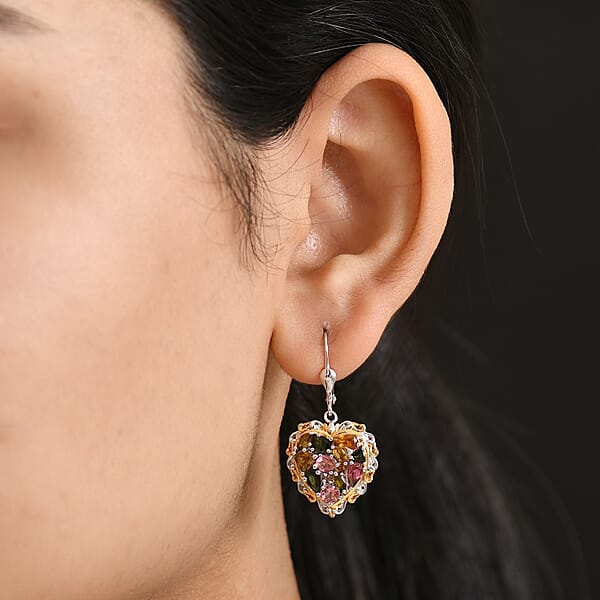 Shop Lc D'Joy Multi-Tourmaline Earrings In 18K Vermeil YG And Rhodium Over Sterling Silver 3.50 Ctw
