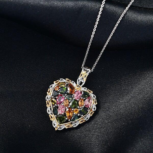 Shop Lc D'Joy Multi-Tourmaline Pendant Necklace In 18K Vermeil YG And Rhodium Over Sterling Silver 2.70 Ctw (20 Inches)