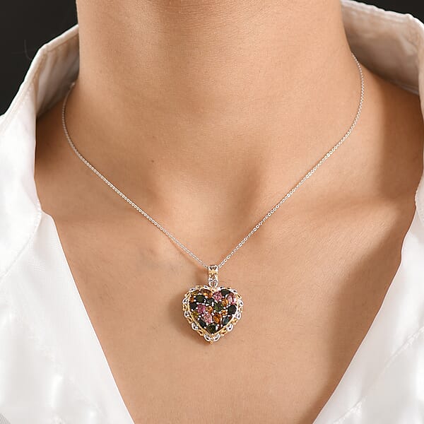 Shop Lc D'Joy Multi-Tourmaline Pendant Necklace In 18K Vermeil YG And Rhodium Over Sterling Silver 2.70 Ctw (20 Inches)