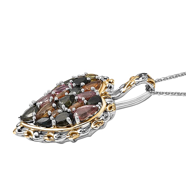 Shop Lc D'Joy Multi-Tourmaline Pendant Necklace In 18K Vermeil YG And Rhodium Over Sterling Silver 2.70 Ctw (20 Inches)