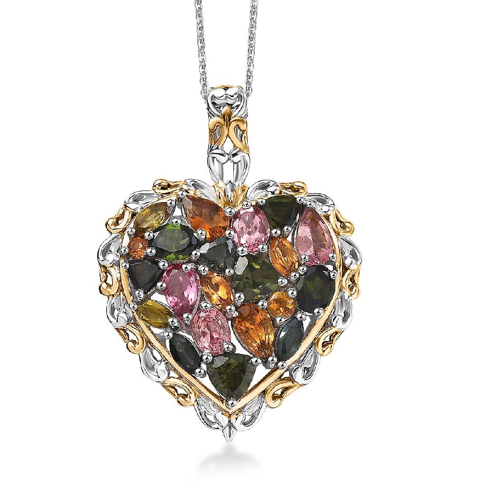 shop lc D'Joy Multi-Tourmaline Pendant Necklace in 18K Vermeil YG and Rhodium Over Sterling Silver 2.70 ctw (20 Inches)
