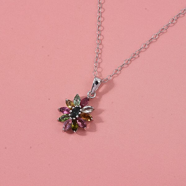 Shop Lc D'Joy Multi Tourmaline Pendant Necklace In Rhodium Over Sterling Silver 0.90 Ctw (20 Inches)