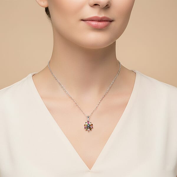 Shop Lc D'Joy Multi Tourmaline Pendant Necklace In Rhodium Over Sterling Silver 0.90 Ctw (20 Inches)