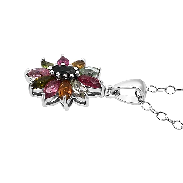 Shop Lc D'Joy Multi Tourmaline Pendant Necklace In Rhodium Over Sterling Silver 0.90 Ctw (20 Inches)