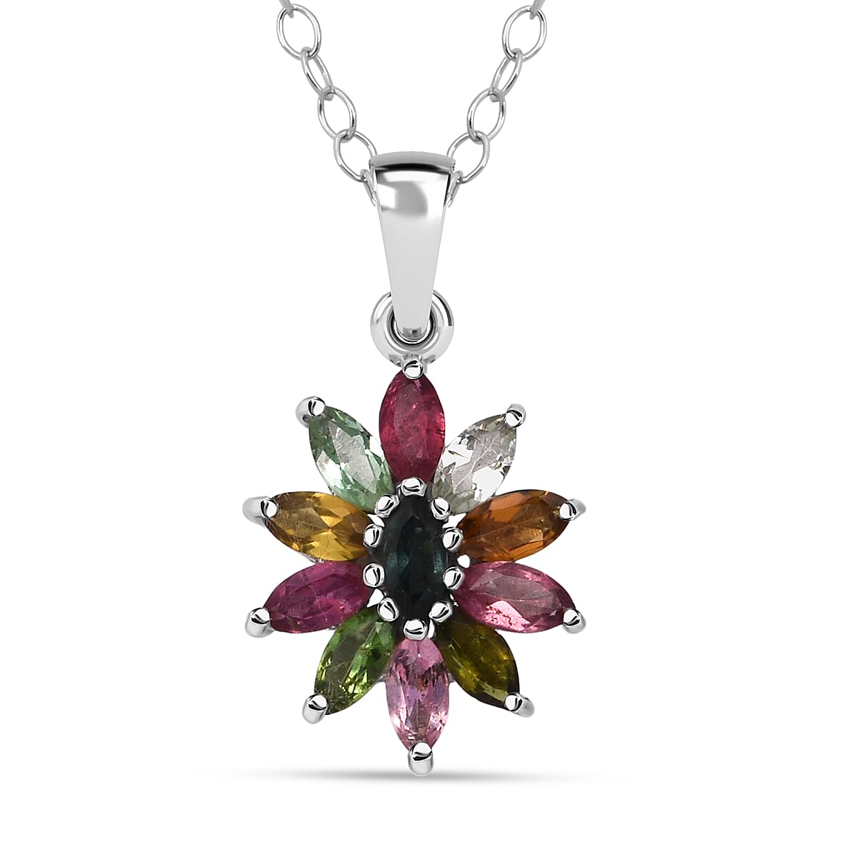 shop lc D'Joy Multi Tourmaline Pendant Necklace in Rhodium Over Sterling Silver 0.90 ctw (20 Inches)
