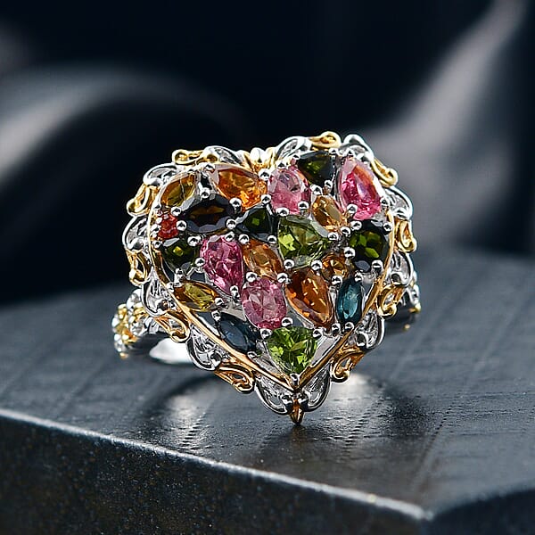 Shop Lc D'Joy Multi-Tourmaline Ring In 18K Vermeil YG And Rhodium Over Sterling Silver 2.80 Ctw
