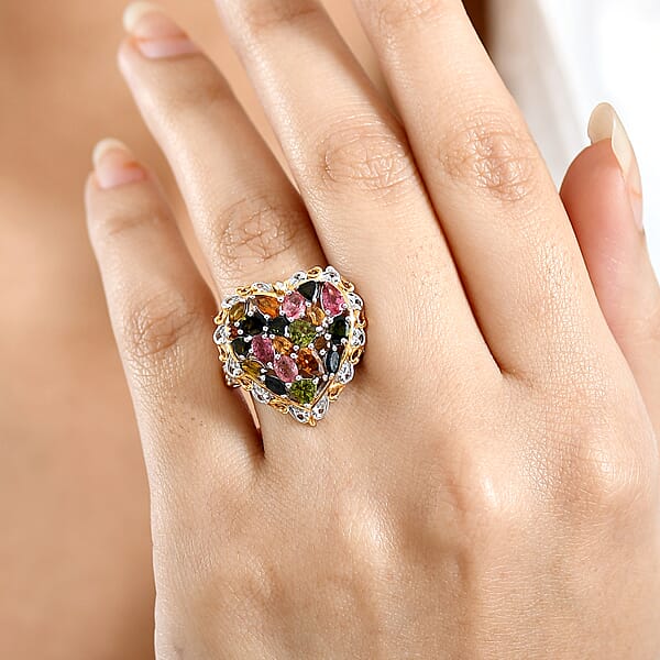 Shop Lc D'Joy Multi-Tourmaline Ring In 18K Vermeil YG And Rhodium Over Sterling Silver 2.80 Ctw
