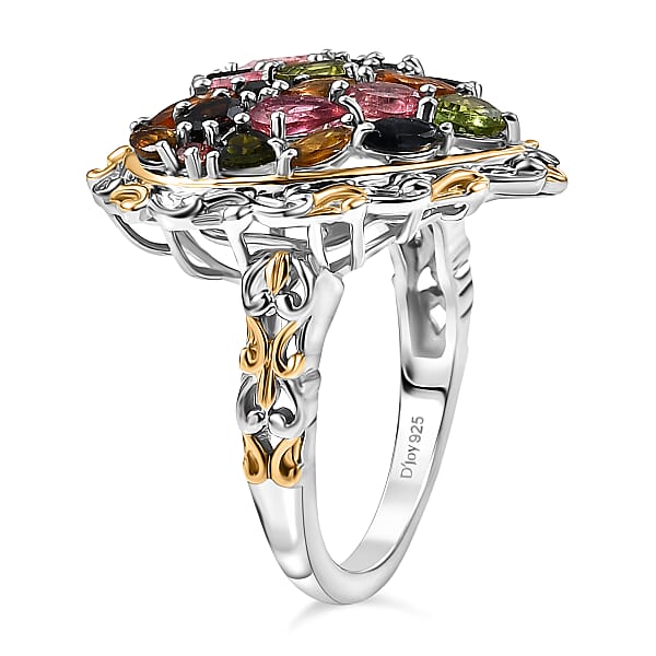 Shop Lc D'Joy Multi-Tourmaline Ring In 18K Vermeil YG And Rhodium Over Sterling Silver 2.80 Ctw