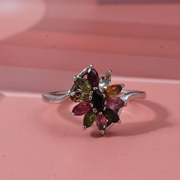 Shop Lc D'Joy Multi-Tourmaline Ring In Rhodium Over Sterling Silver 0.90 Ctw