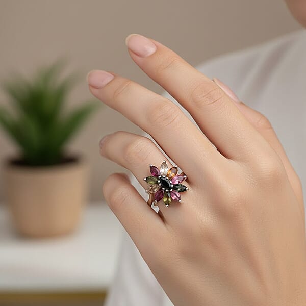 Shop Lc D'Joy Multi-Tourmaline Ring In Rhodium Over Sterling Silver 0.90 Ctw