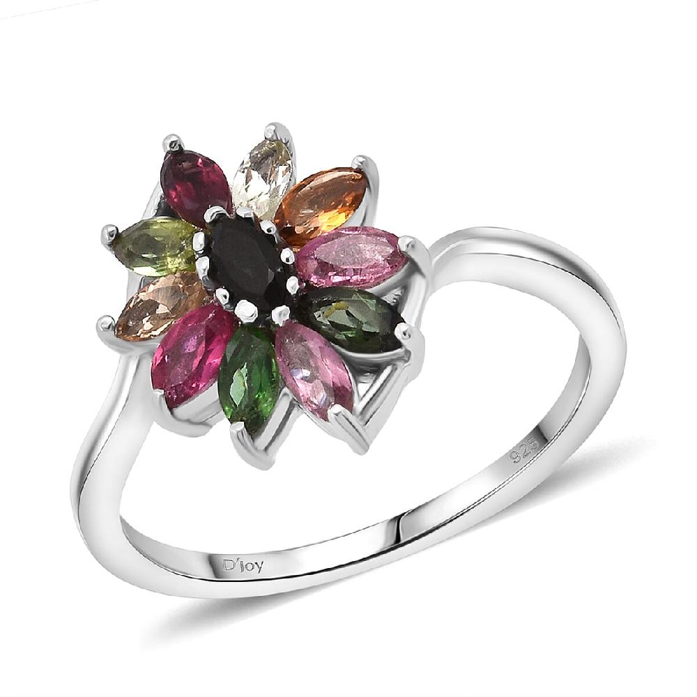 shop lc D'Joy Multi-Tourmaline Ring in Rhodium Over Sterling Silver 0.90 ctw