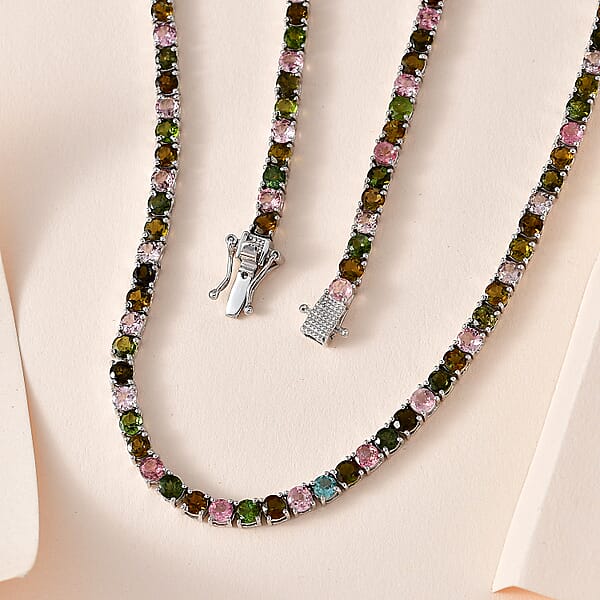 Shop Lc D'Joy Multi-Tourmaline Tennis Necklace 18 Inches In Platinum Over Sterling Silver 25.50 Ctw