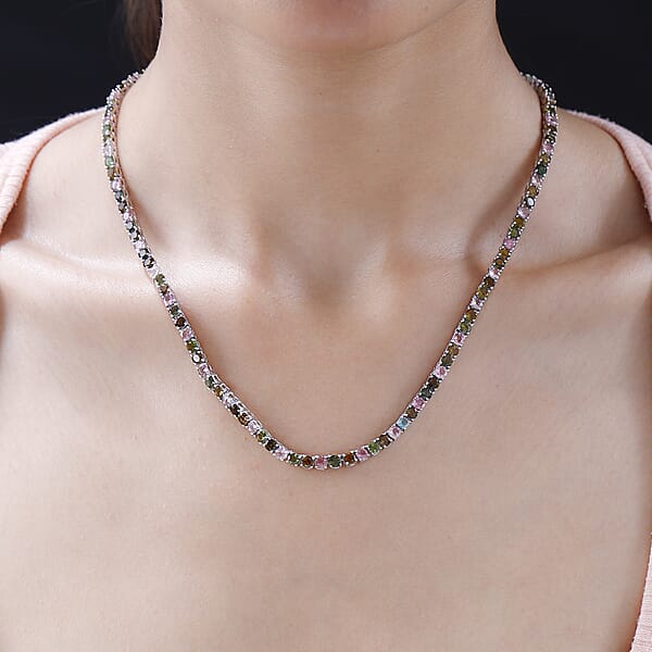 Shop Lc D'Joy Multi-Tourmaline Tennis Necklace 18 Inches In Platinum Over Sterling Silver 25.50 Ctw