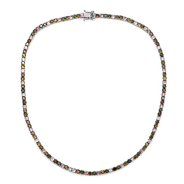 Shop Lc D'Joy Multi-Tourmaline Tennis Necklace 18 Inches In Platinum Over Sterling Silver 25.50 Ctw