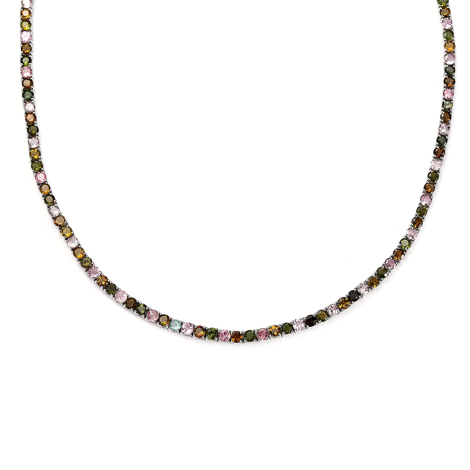 shop lc D'Joy Multi-Tourmaline Tennis Necklace 18 Inches in Platinum Over Sterling Silver 25.50 ctw