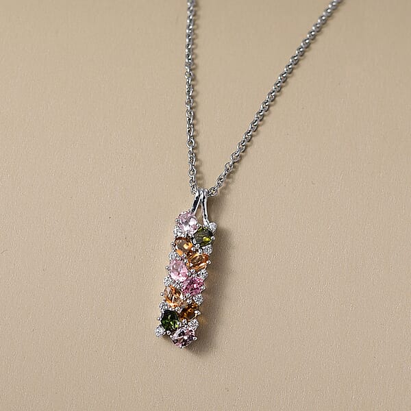 Shop Lc D'Joy Multi-Tourmaline White Zircon Pendant Necklace In Rhodium Over Sterling Silver 2.10 Ctw (20 Inches)