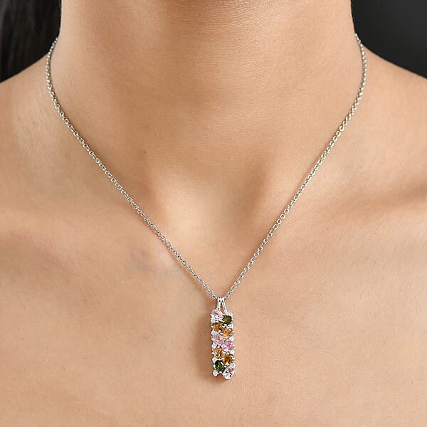 Shop Lc D'Joy Multi-Tourmaline White Zircon Pendant Necklace In Rhodium Over Sterling Silver 2.10 Ctw (20 Inches)