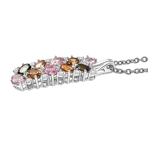 Shop Lc D'Joy Multi-Tourmaline White Zircon Pendant Necklace In Rhodium Over Sterling Silver 2.10 Ctw (20 Inches)