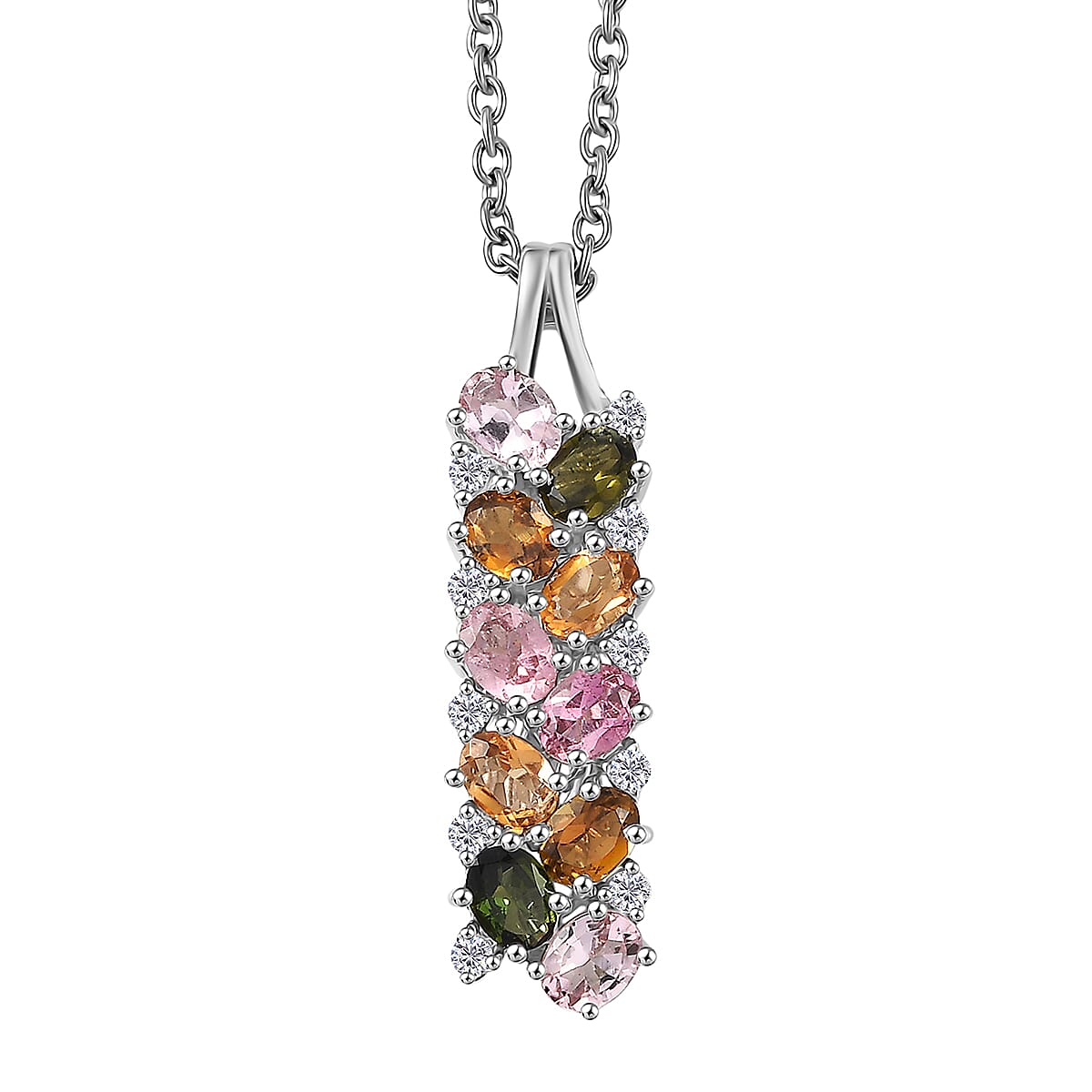 shop lc D'Joy Multi-Tourmaline White Zircon Pendant Necklace in Rhodium Over Sterling Silver 2.10 ctw (20 Inches)