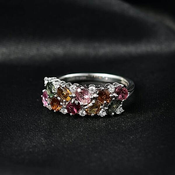 Shop Lc D'Joy Multi-Tourmaline White Zircon Ring In Rhodium Over Sterling Silver 2.10 Ctw