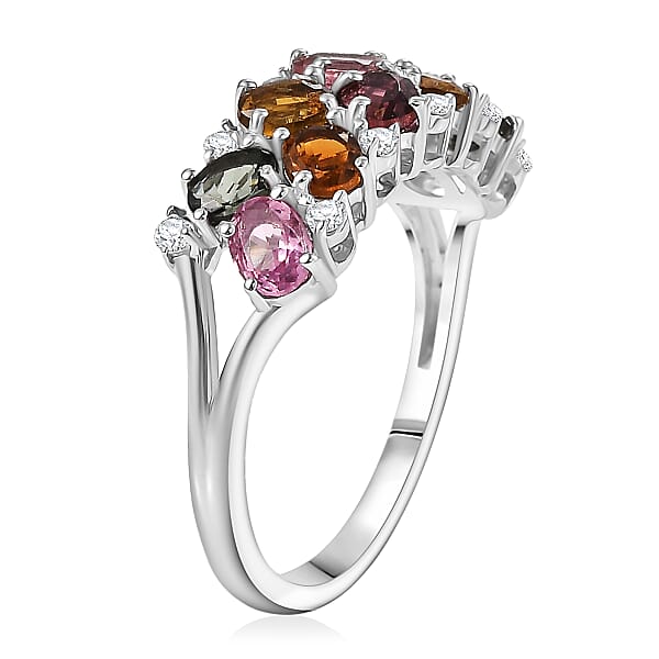 Shop Lc D'Joy Multi-Tourmaline White Zircon Ring In Rhodium Over Sterling Silver 2.10 Ctw