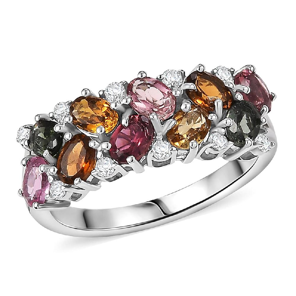 shop lc D'Joy Multi-Tourmaline White Zircon Ring in Rhodium Over Sterling Silver 2.10 ctw