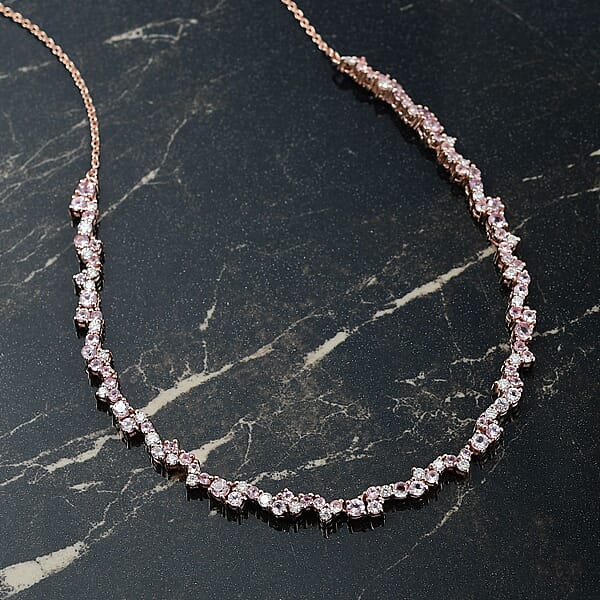 Shop Lc D'Joy Narsipatnam Pink Spinel And Moissanite 6.00 Ctw Whispering Petals Necklace In 18K Vermeil Rose Gold Over Sterling Silver 18 Inches