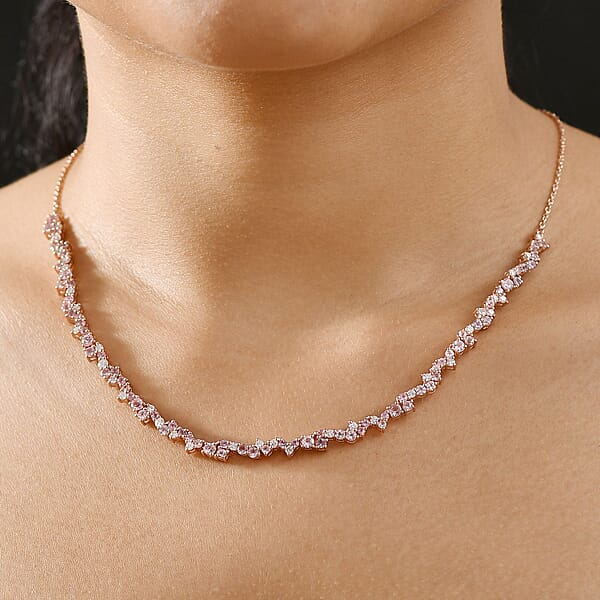 Shop Lc D'Joy Narsipatnam Pink Spinel And Moissanite 6.00 Ctw Whispering Petals Necklace In 18K Vermeil Rose Gold Over Sterling Silver 18 Inches