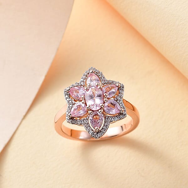 Shop Lc D'Joy Narsipatnam Pink Spinel And White Zircon 1.75 Ctw Blossom Flower Ring In 18K Vermeil Rose Gold Over Sterling Silver