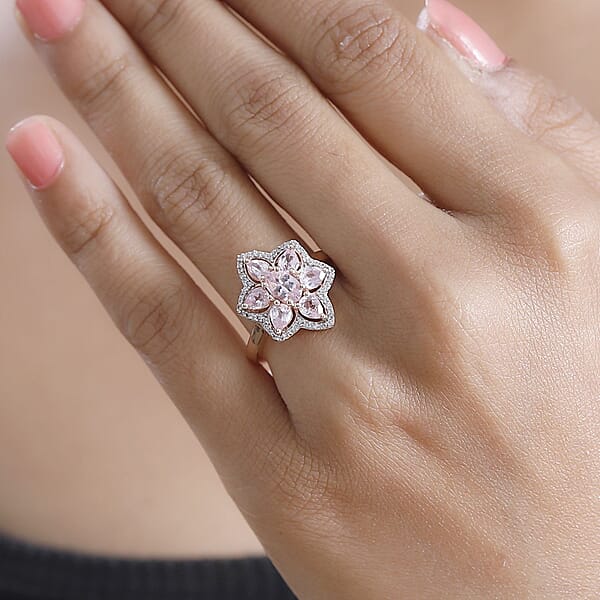 Shop Lc D'Joy Narsipatnam Pink Spinel And White Zircon 1.75 Ctw Blossom Flower Ring In 18K Vermeil Rose Gold Over Sterling Silver