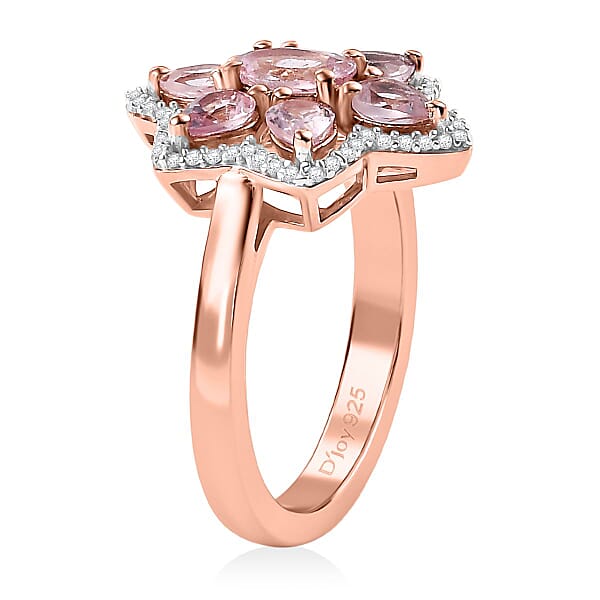 Shop Lc D'Joy Narsipatnam Pink Spinel And White Zircon 1.75 Ctw Blossom Flower Ring In 18K Vermeil Rose Gold Over Sterling Silver