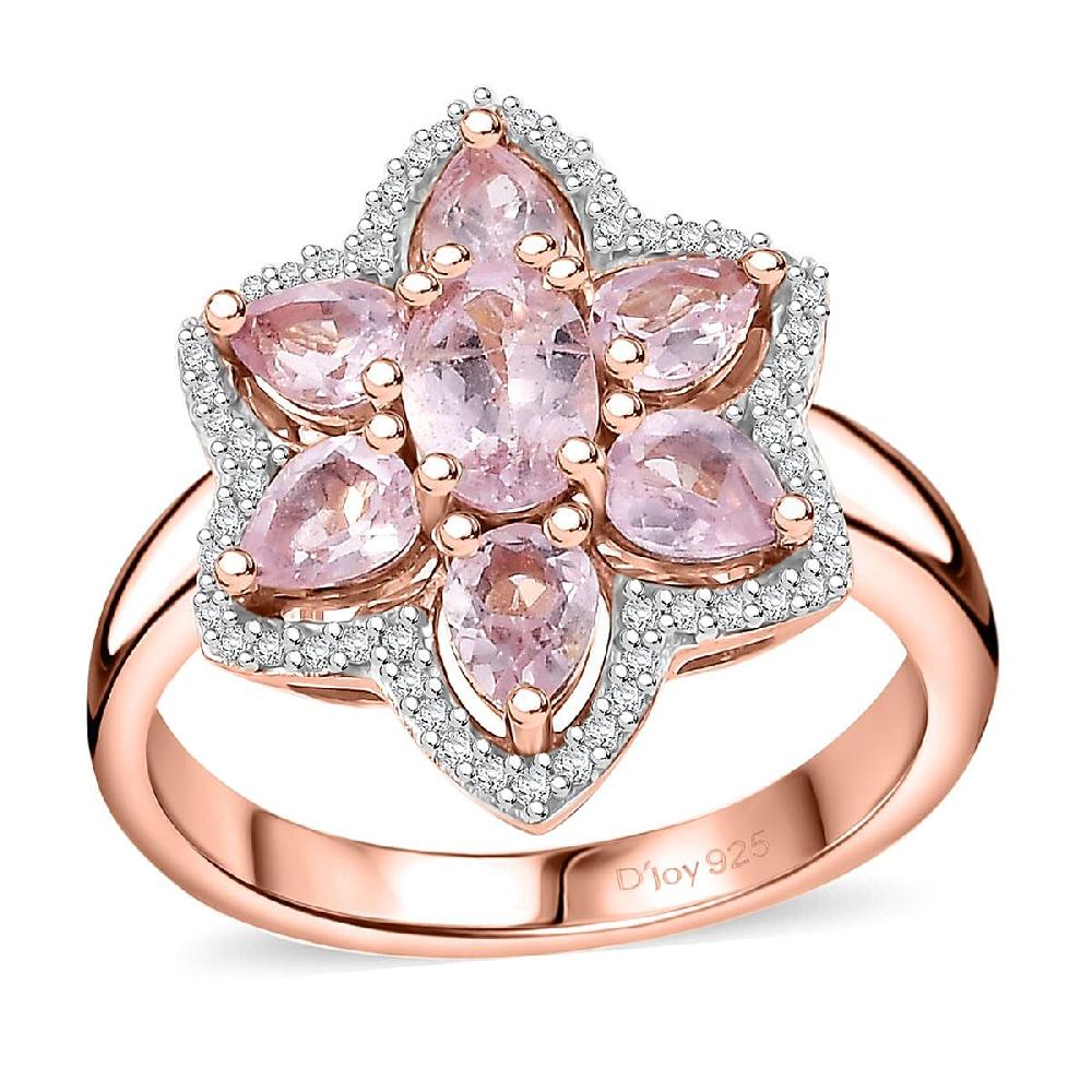 shop lc D'Joy Narsipatnam Pink Spinel and White Zircon 1.75 ctw Blossom Flower Ring in 18K Vermeil Rose Gold Over Sterling Silver