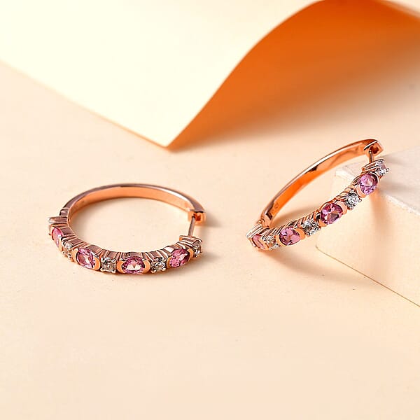 Shop Lc D'Joy Narsipatnam Pink Spinel And White Zircon 2.35 Ctw Hoop Earrings In 18K Vermeil Rose Gold Over Sterling Silver