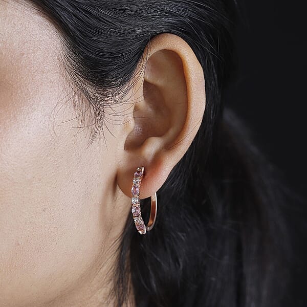 Shop Lc D'Joy Narsipatnam Pink Spinel And White Zircon 2.35 Ctw Hoop Earrings In 18K Vermeil Rose Gold Over Sterling Silver