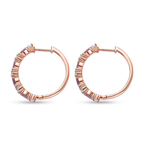Shop Lc D'Joy Narsipatnam Pink Spinel And White Zircon 2.35 Ctw Hoop Earrings In 18K Vermeil Rose Gold Over Sterling Silver